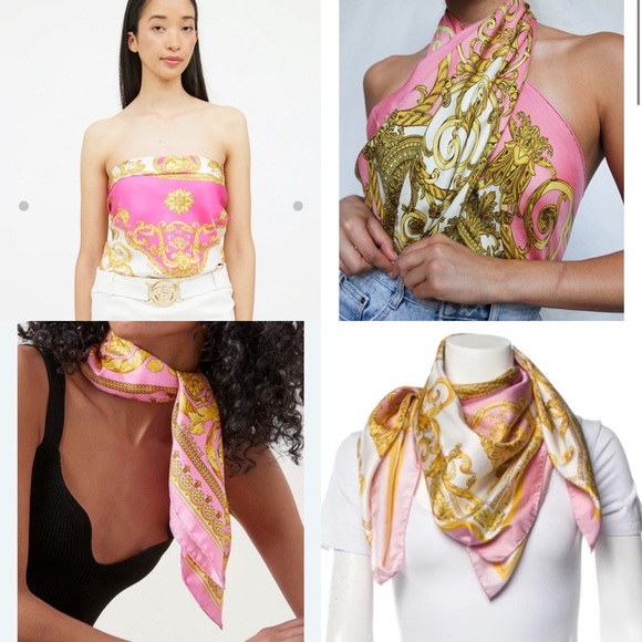 Authentic Versace Baby Pink & Gold Baroque Medusa Palazzo XL Scarf / Wrap - Picture 3 of 13